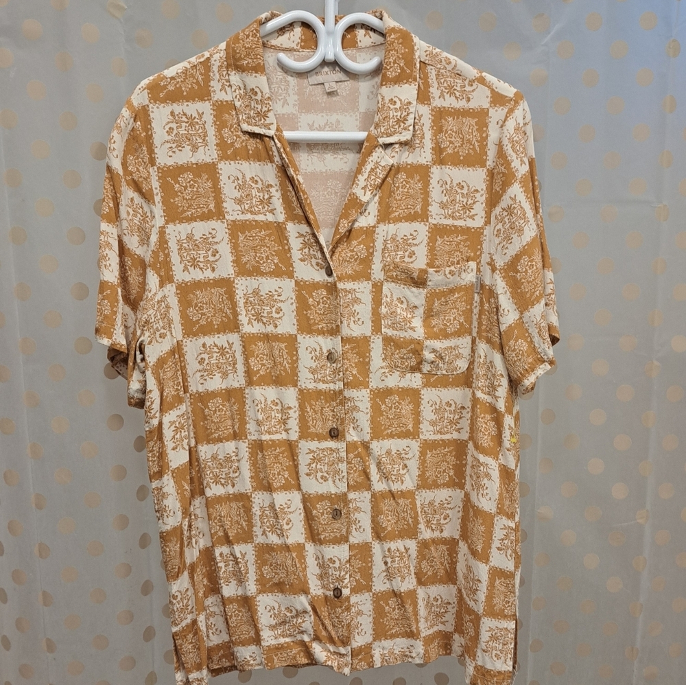 Brixton Gold and Cream Checkered Floral Button Down Shirt